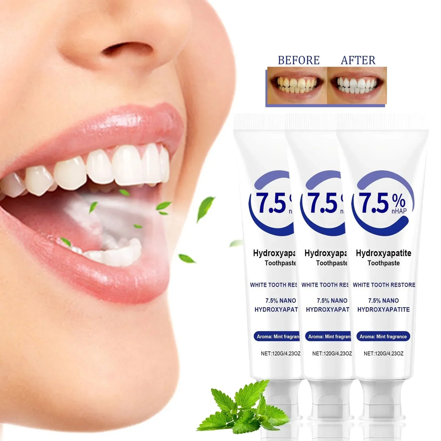 Free Hydroxyapatite Enamel Repairing Breath Freshening Whitening Toothpaste