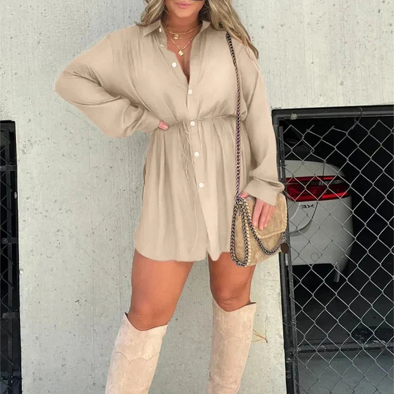 Women's Solid Color Long Sleeve Shirt Suit