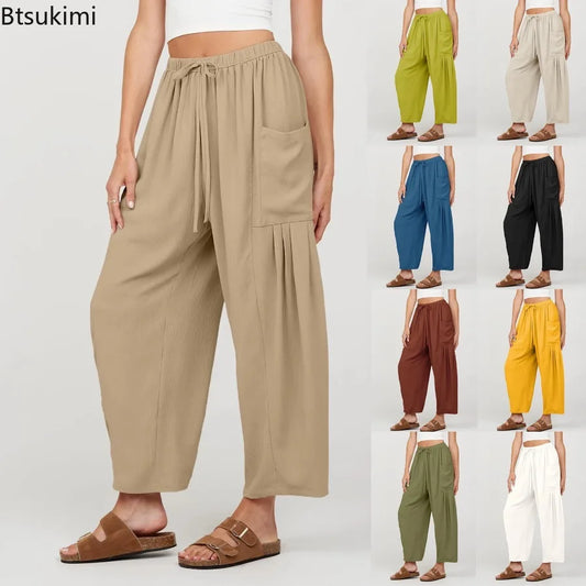 Women's Linen Wide Leg Pants with Pockets