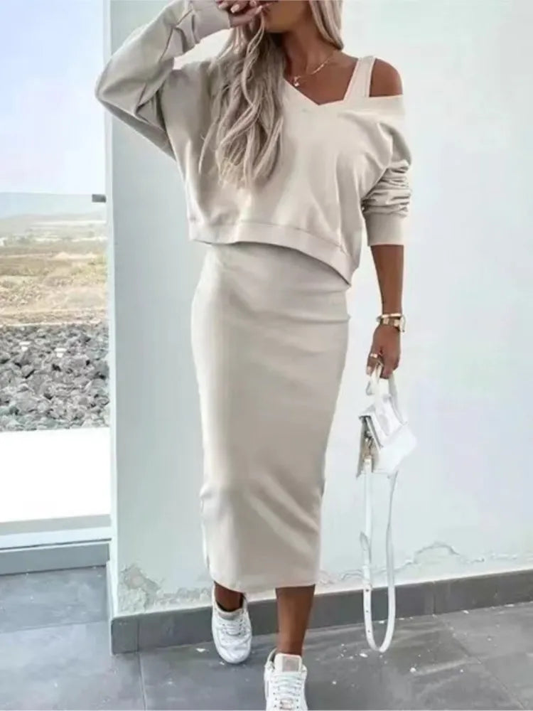Vest Dress and V-Neck Sweatshirt Set