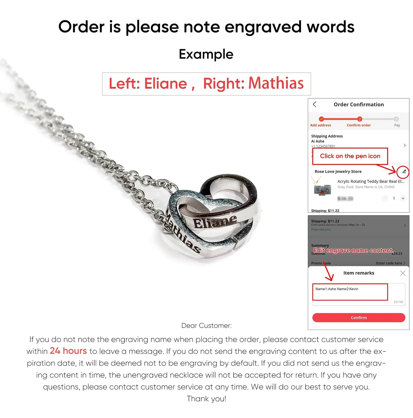 Engraved Heart Necklace with Real Rose Bear Giftbox Rose Shaped Necklace Gift Box Jewellery Gift Box
