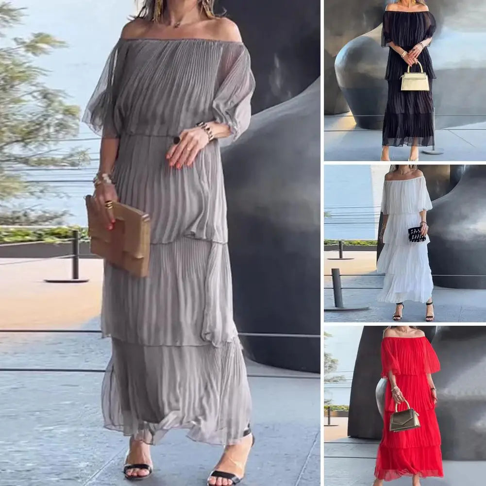 Elegant chiffon cake long dress