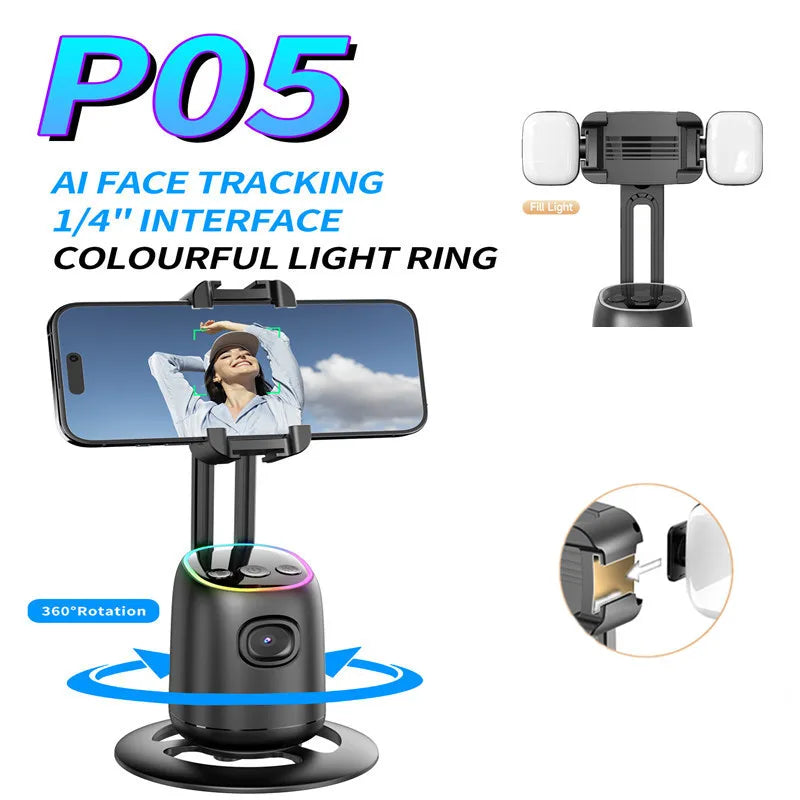 P03 Intelligent AI Face Recognition 360° Follow-up Anti-shake Mobile Phone Desktop Gimbal Stabilizer