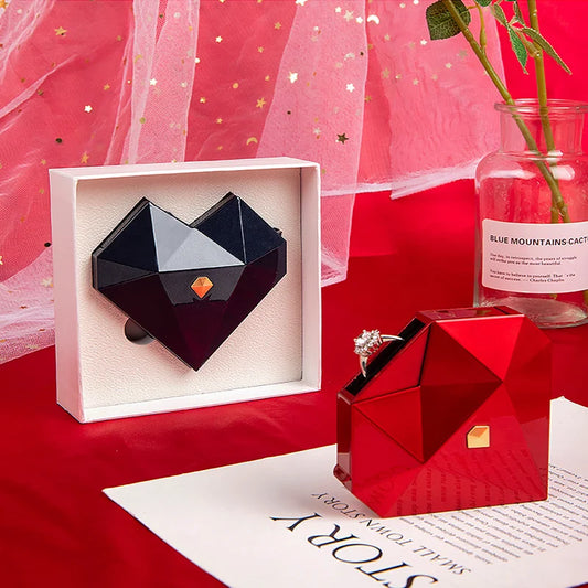 Heart Ring Box with Heart Promise Ring Open Adjustable Ring Multicolor Gift For Lover For Her