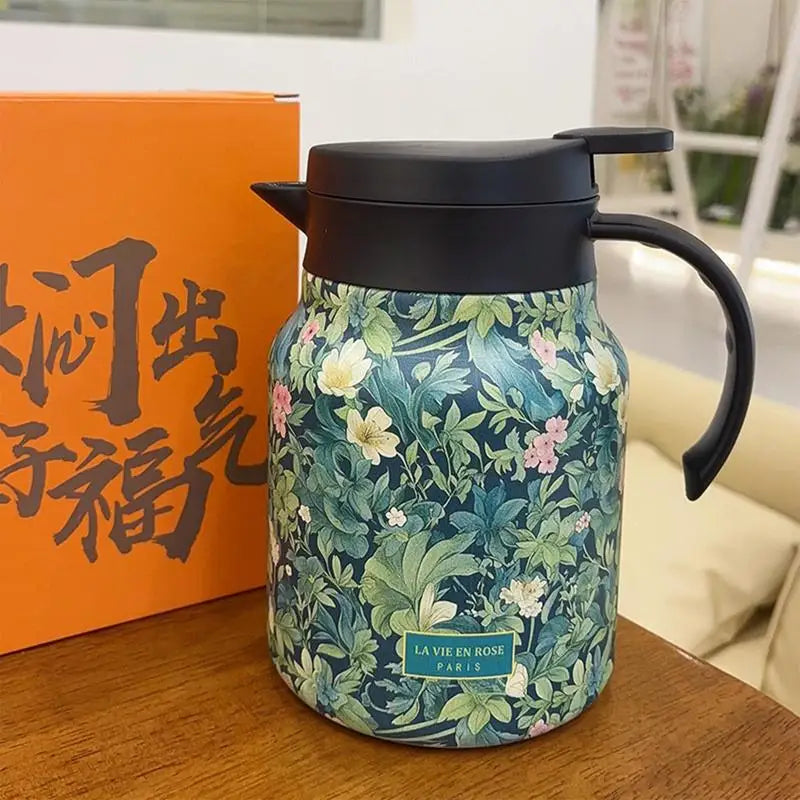 Vintage Floral Pattern Tea Thermos – Built-In Infuser
