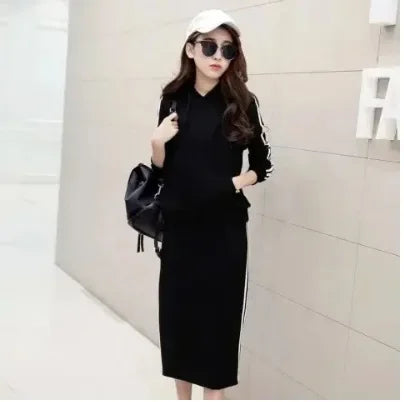 Stand collar jacket + high waist skirt sports suit