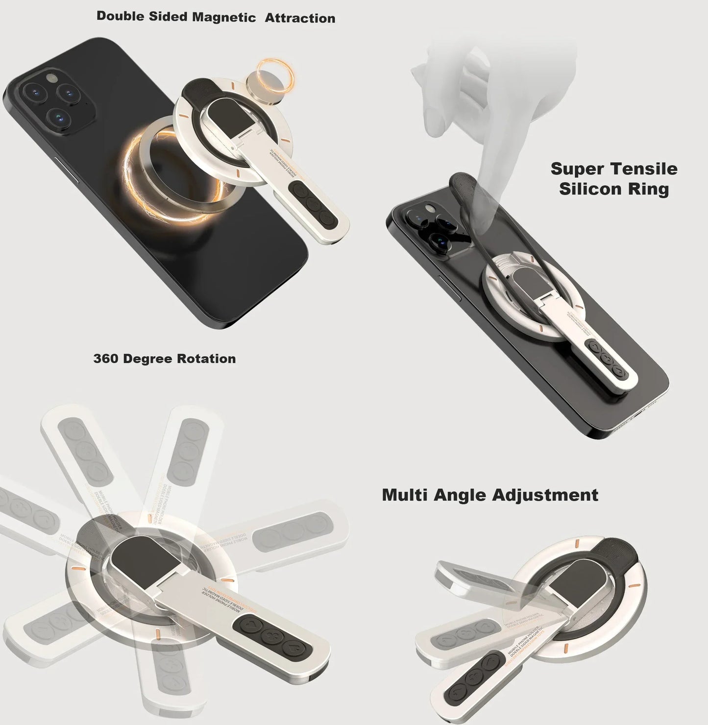 Double-Sided Magnetic Decompression Ring Phone Holder 360° Rotating Silicone Zinc Alloy Ultra-Thin Magnetic Phone Holder