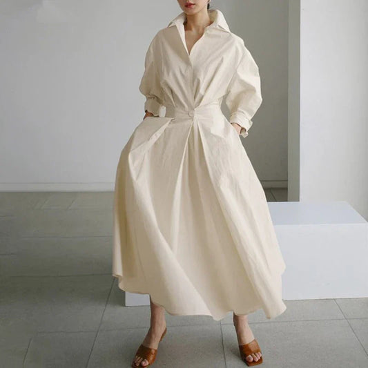 Women's Plain Lapel Shirt Wrap Dress