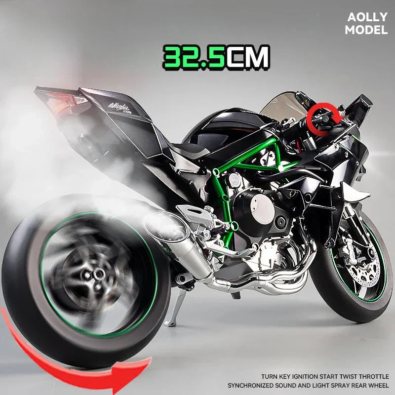 H2R Motorcycle Model With Engine Startup, Throttle Control, And Exhaust Spray Simulation, Die-Cast Bike, Ideal Gift For Men