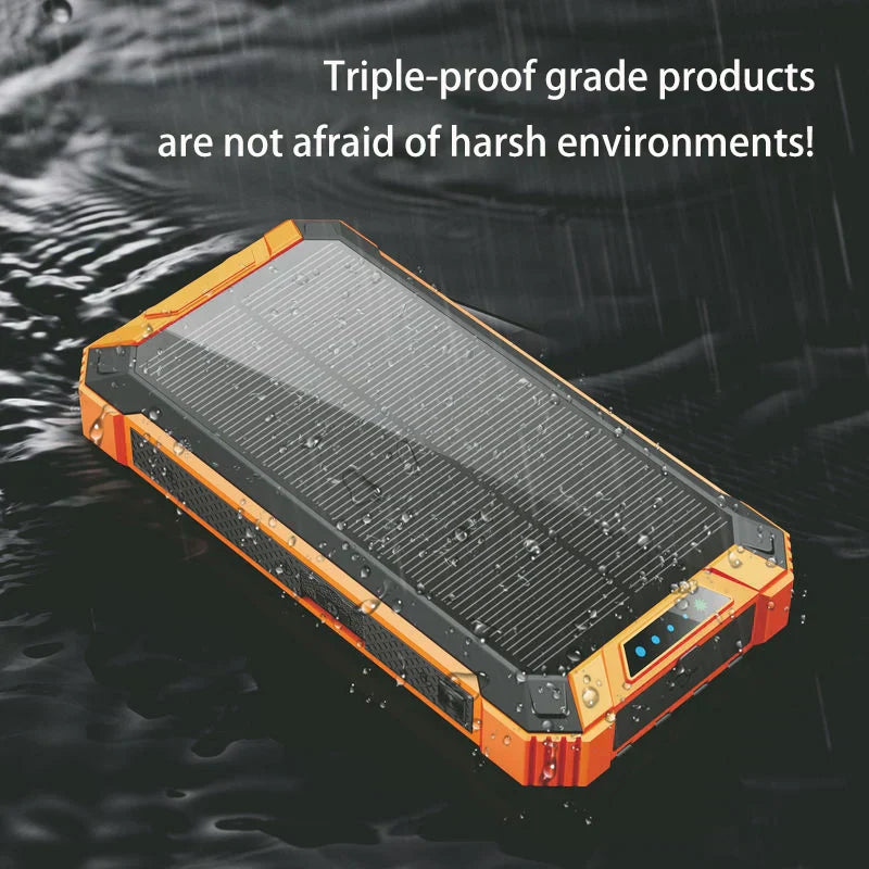 Wireless Charger Solar Power Bank Built-in Cables Waterproof/Shockproof