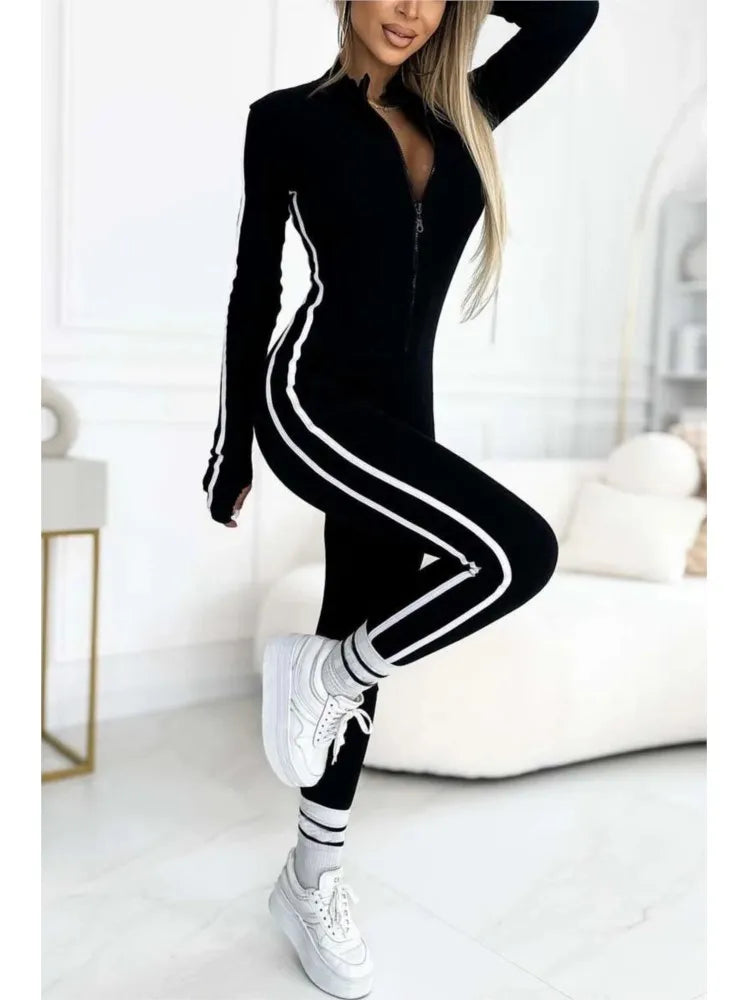 Women's Slim Fit Side Web Half-Zip Jumpsuit