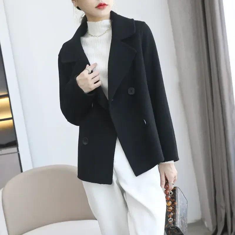 Women's Lapel Button Patchwork Sleeve Casual Coat with Two Pockets on the Sides