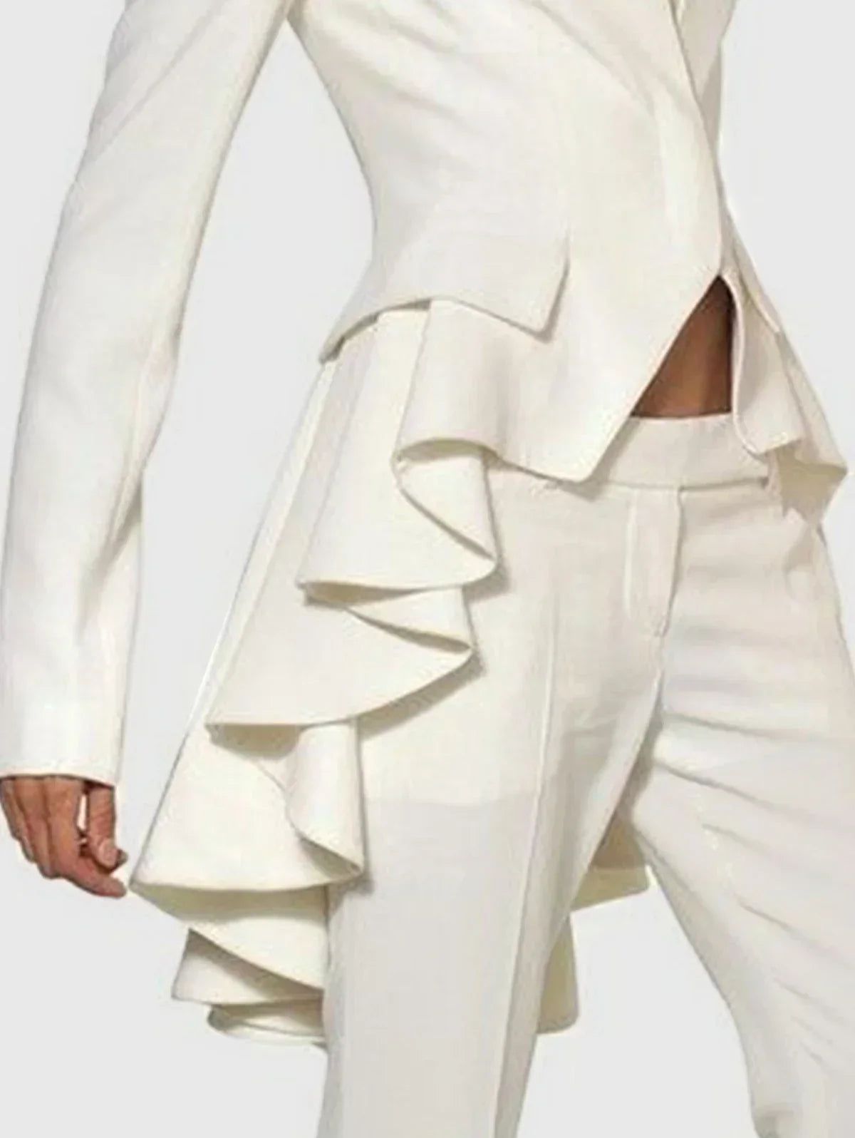 Elegant White Tailored Blazer Dress with Ruffle Detail
