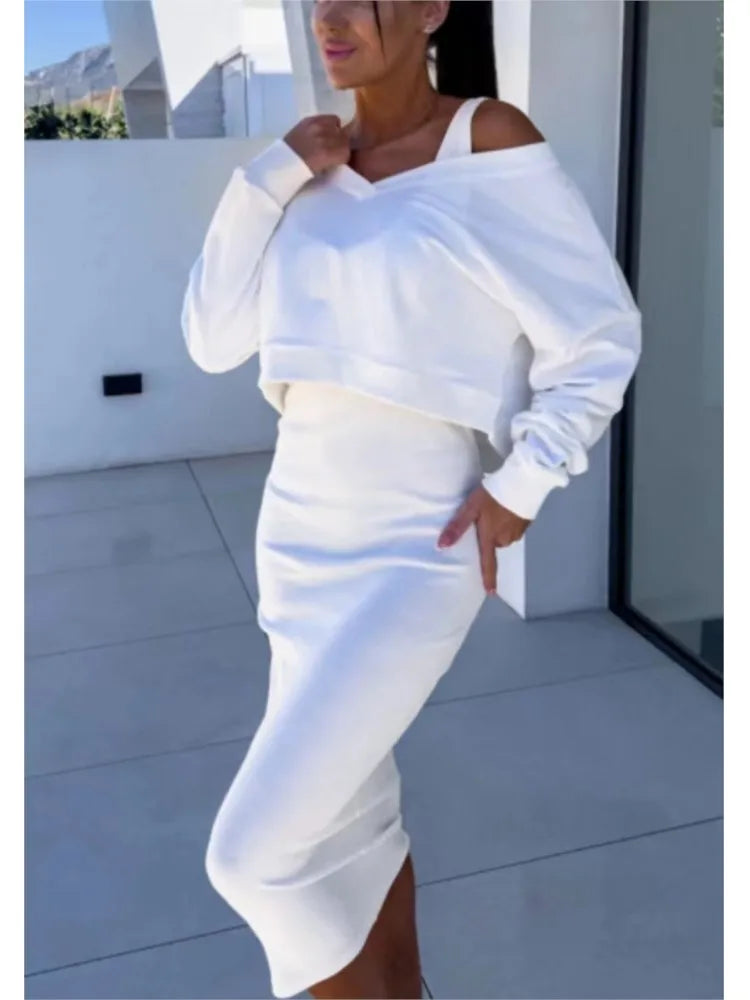 Vest Dress and V-Neck Sweatshirt Set