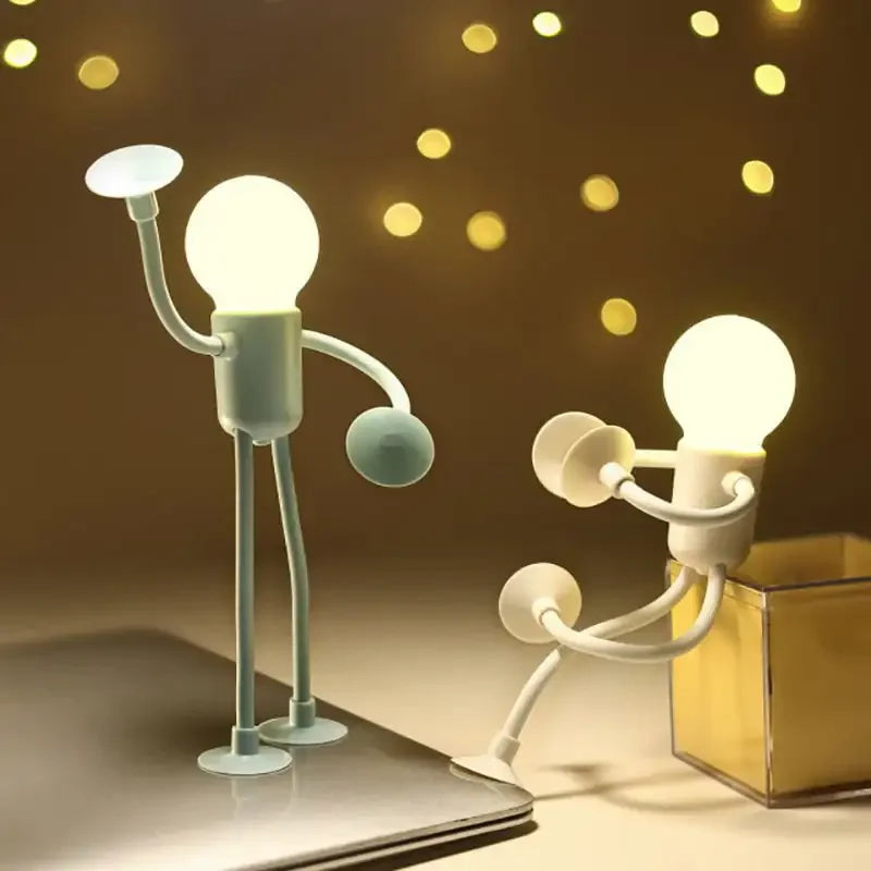 Changeable Shape Funny Sportsman Night Light Cute Creative Mini Cartoon Portable Bulb Suction Cup Lights Bendable Desk Lamp for Tabletop Shelves Decor Decompression Ornaments