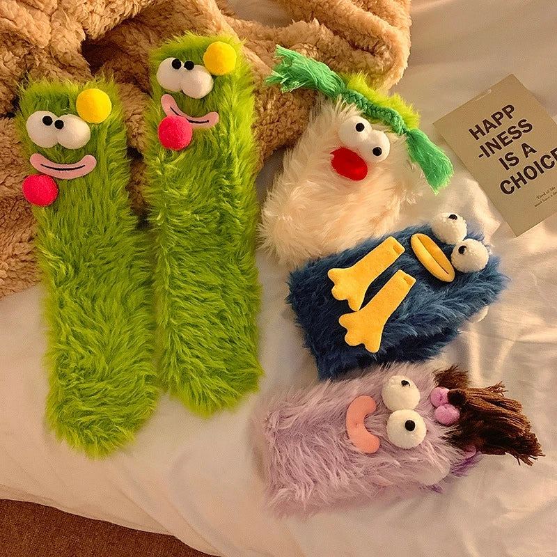 Warm Cozy Fluffy Cartoon Monster Socks