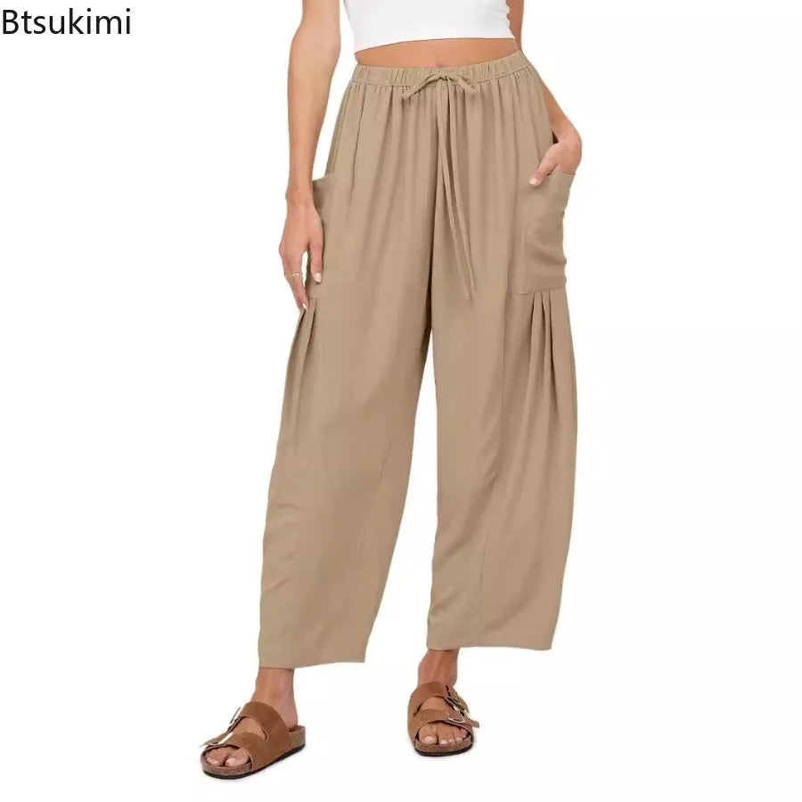Women's Linen Wide Leg Pants with Pockets
