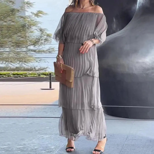 Elegant chiffon cake long dress