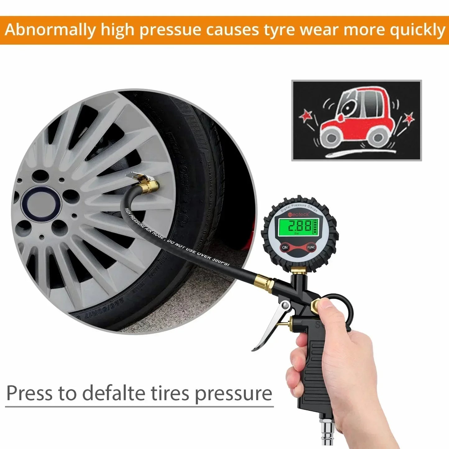 🚗 USA Digital Tire Inflator with Pressure Gauge(Factory straight hair)