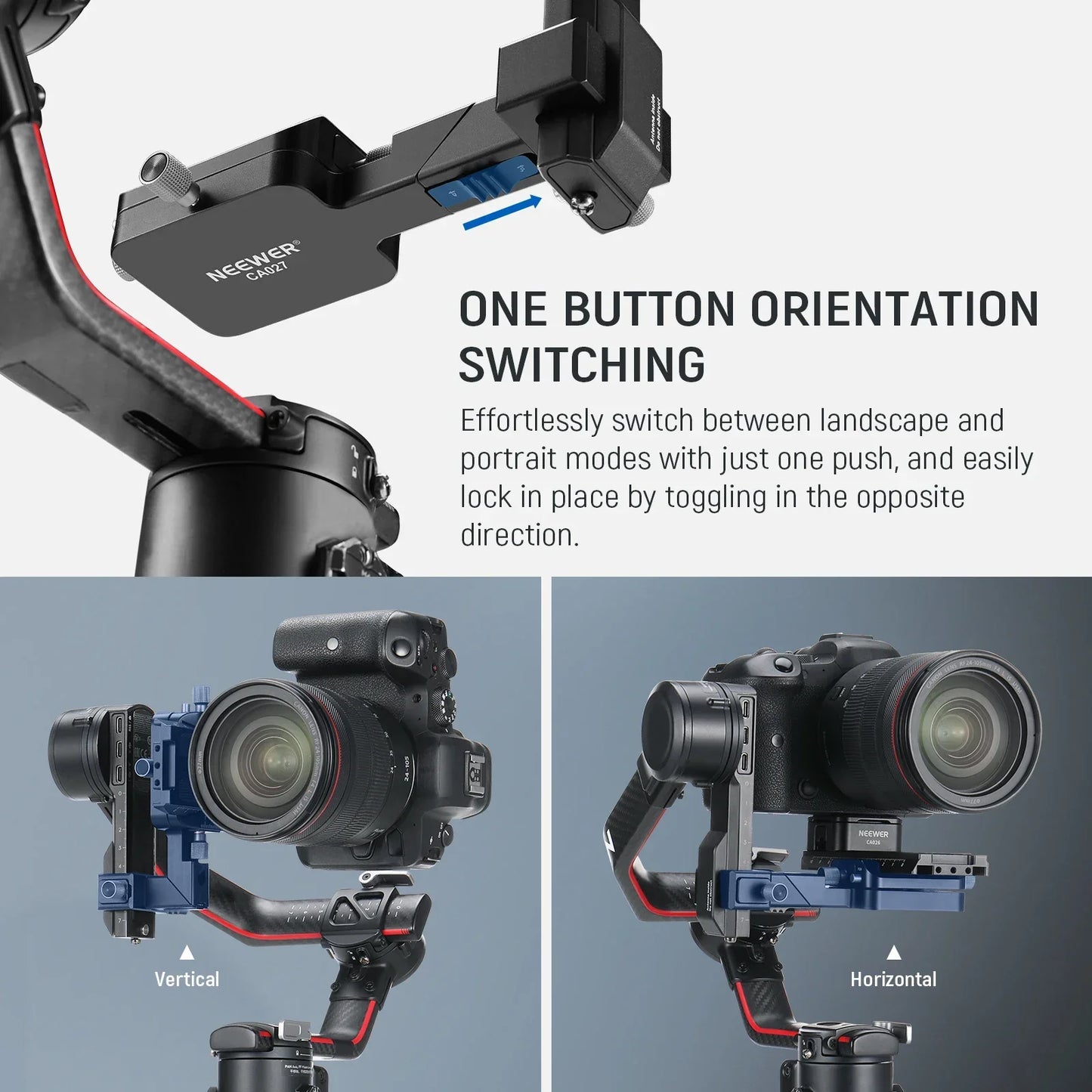 RS4 RS3 Vertical Camera Mount Compatible with DJI Ronin RS 4 3 2 Pro Gimbal Stabilizer, 1s Quick Vertical to Horizontal Switch Anti Drop 180° Rotating Base for YouTube TikTok Vlog Video