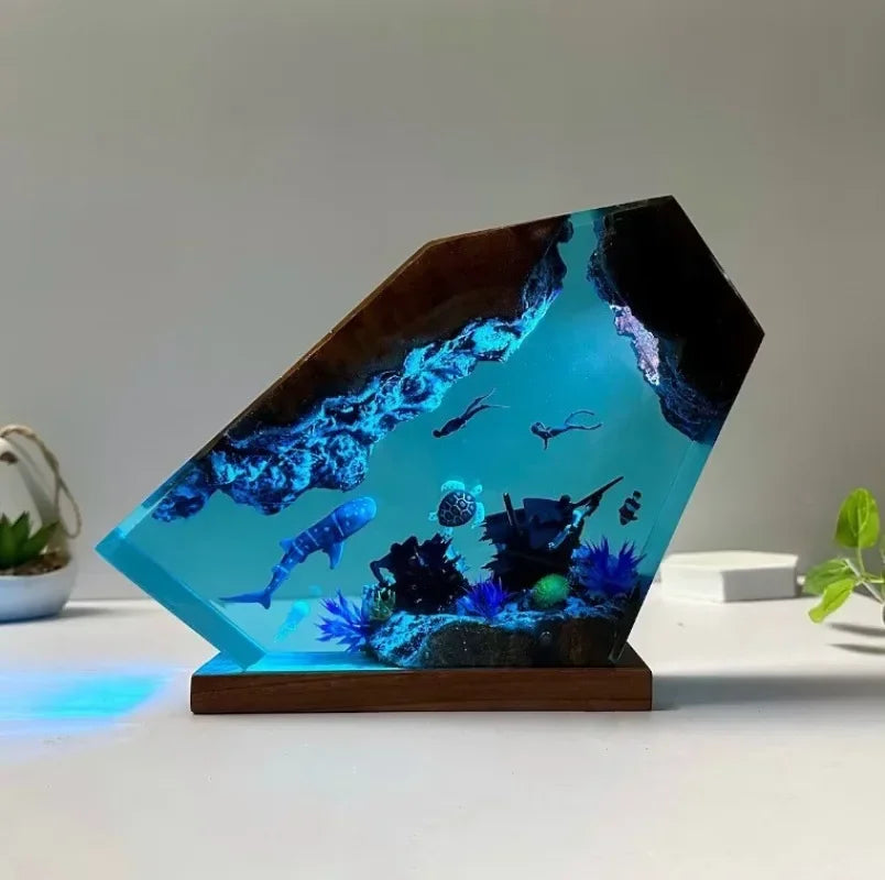 Great White Shark and Turtle Resin Night Light