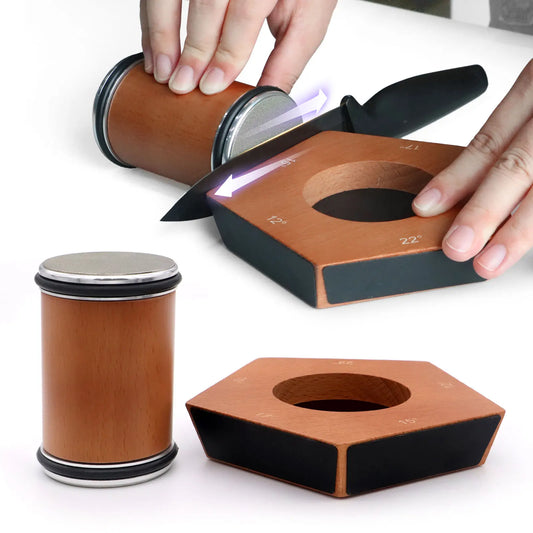 Rolling Knife Sharpener , 100% Natural Beech Wood, Rolling Sharpener for Kitchen and Chef's Knives with Industry Diamond&Corundum Stones for Sharp Edges