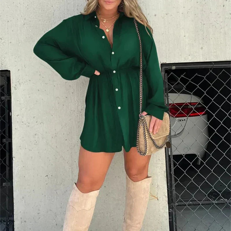 Women's Solid Color Long Sleeve Shirt Suit