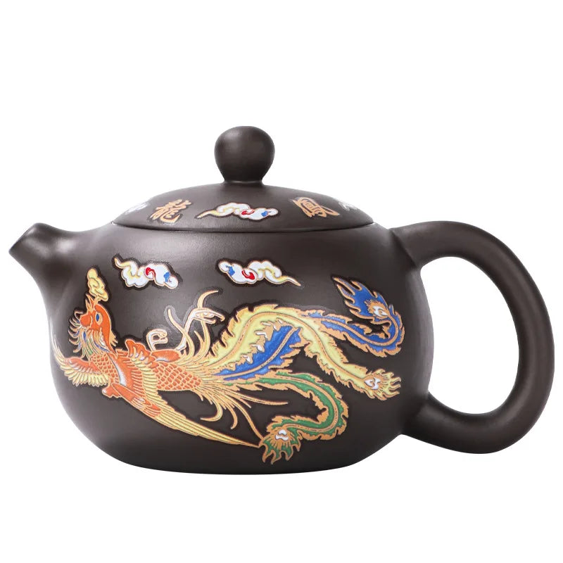 Dragon and Phoenix Purple Clay Teapot