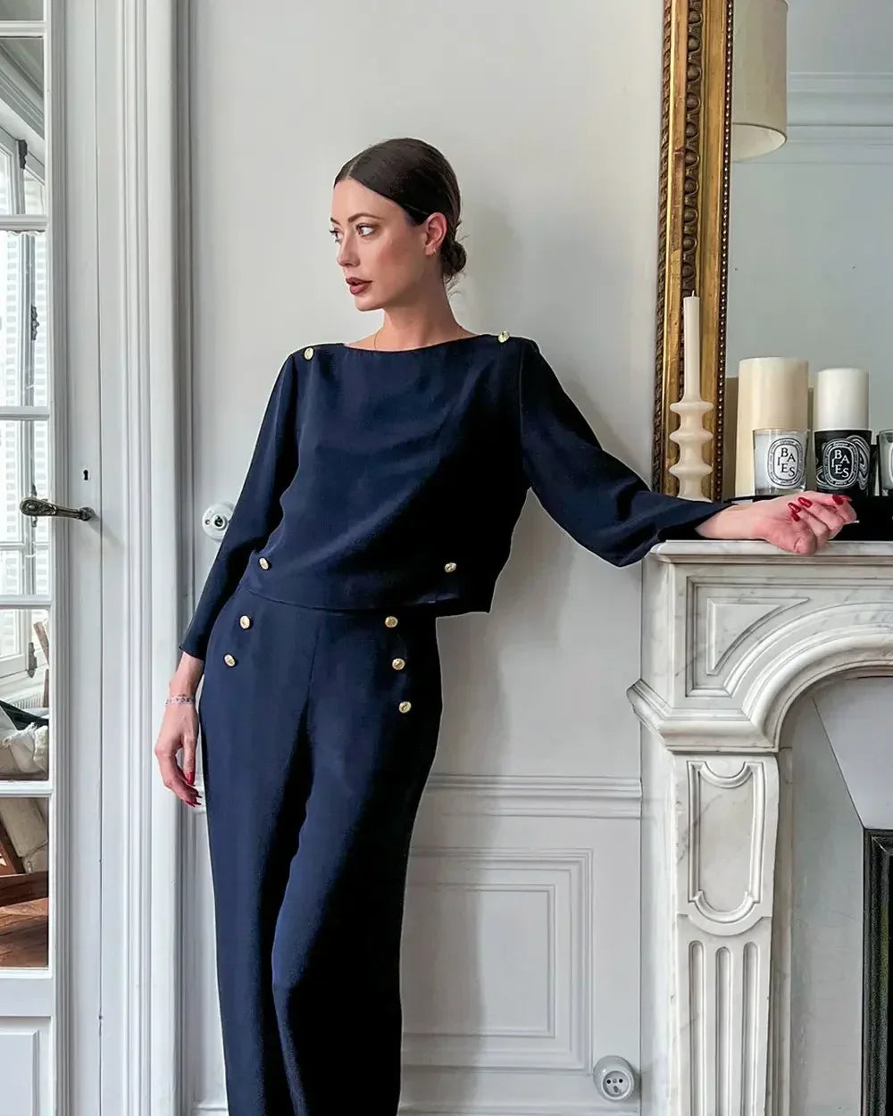 Tummy Control Button Wide Leg Pant