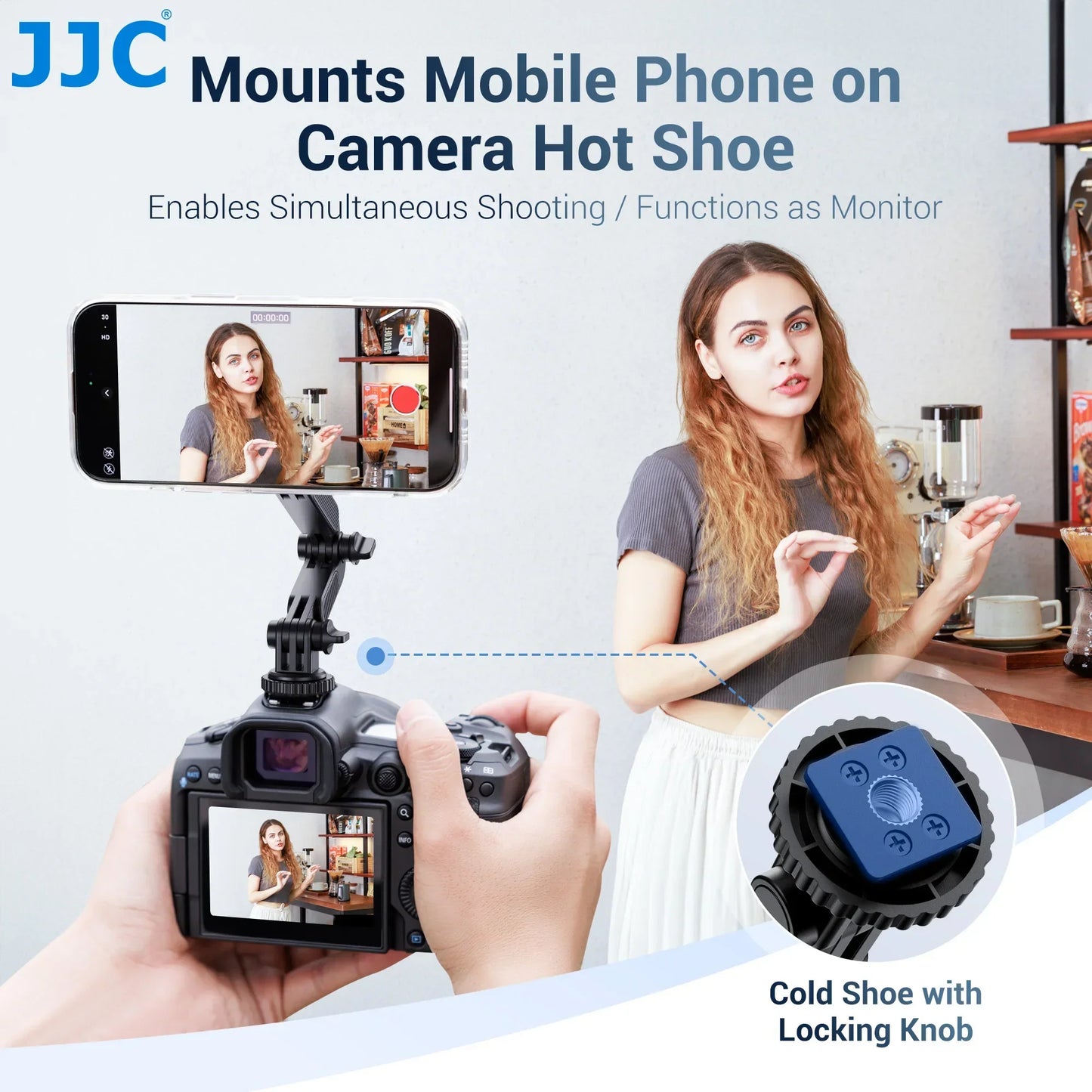 JJC Cold Shoe Smartphone Holder, Magsafe Camera, Smartphone Holder, Tripod, Magnet, Cold Shoe Included, 1/4 Screw Hole, Attaches to Camera Hot Shoe, One Hand Operation, Horizontal Position, Vertical