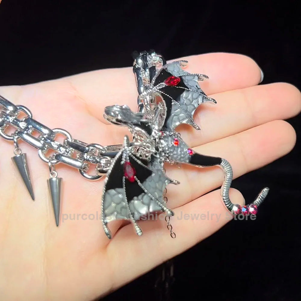 Imprisoned flying dragon necklace