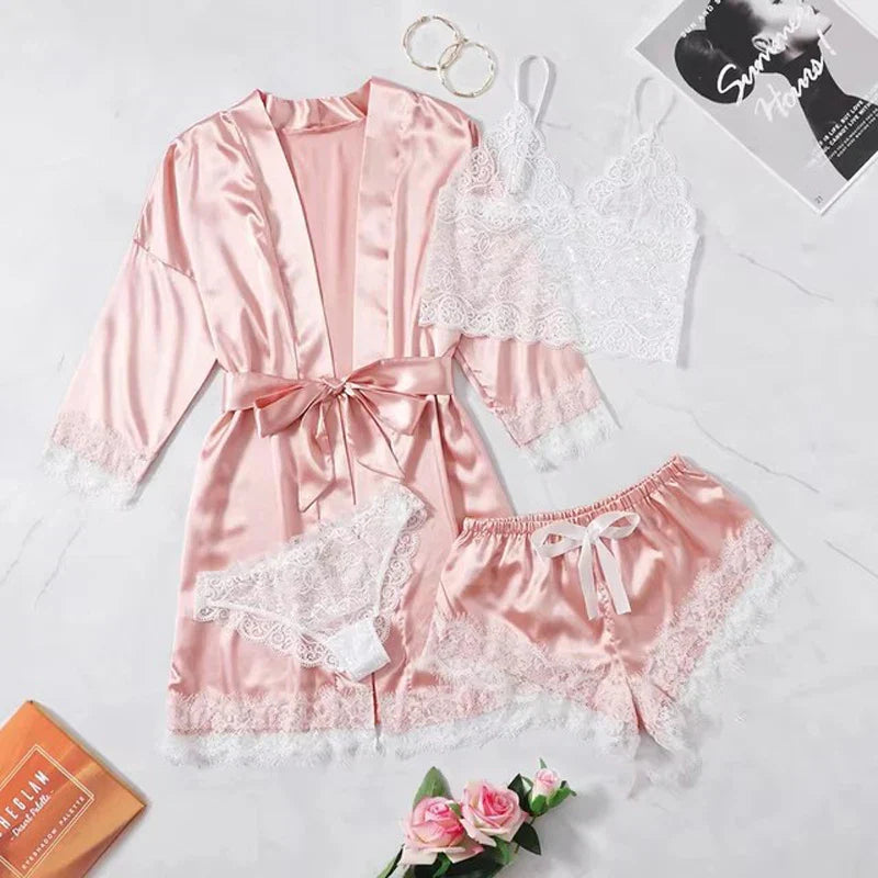 Valentine's Day 4 sets of lace satin sling pajamas set