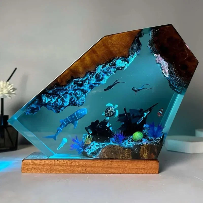 Great White Shark and Turtle Resin Night Light