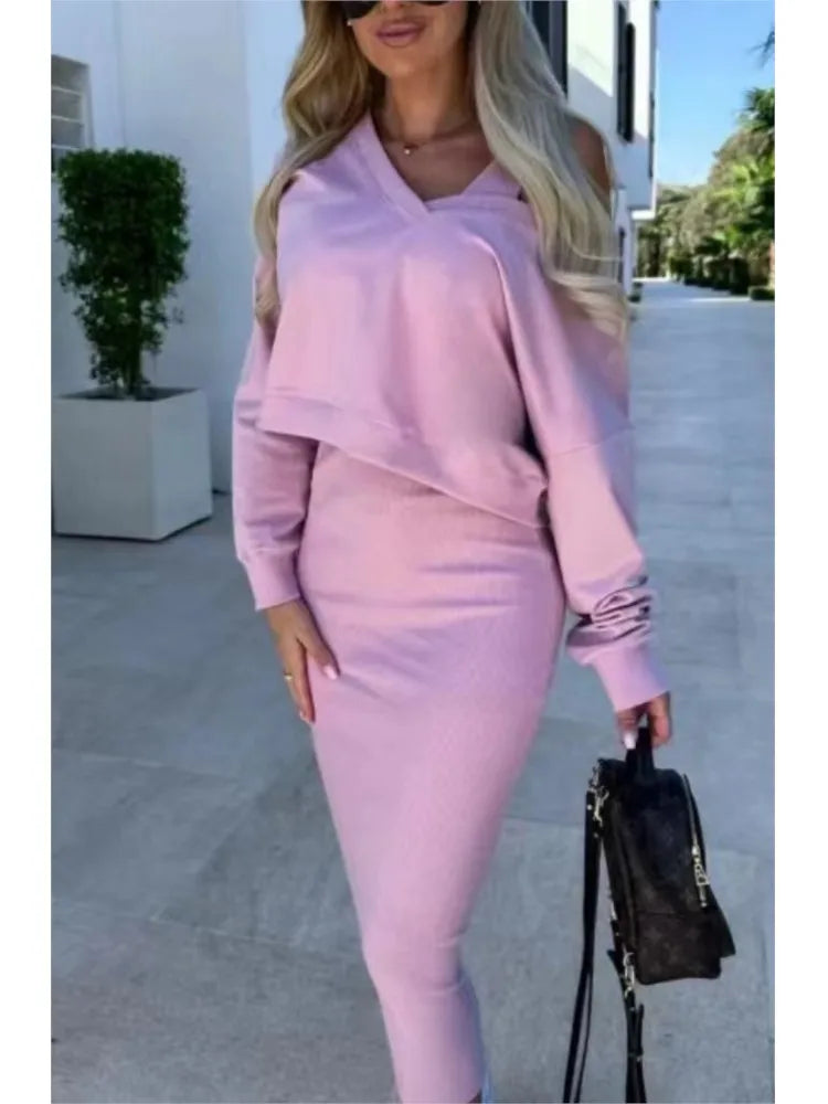 Vest Dress and V-Neck Sweatshirt Set