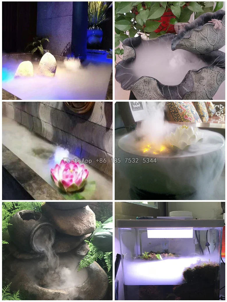 Mist Maker Water Fountain Pond Fogger Air Humidifier Atomizer Mini Fog Machine with 12 Color Changing LED Lights