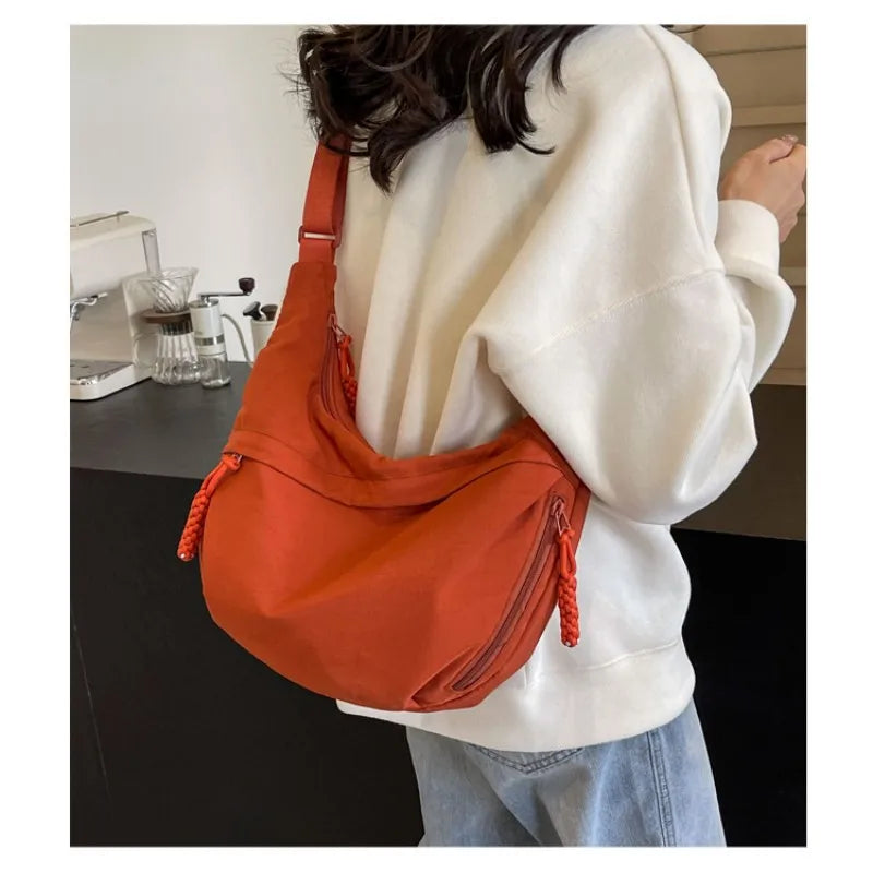 Women's Fashion Plain Color Nylon Crossbody Bag