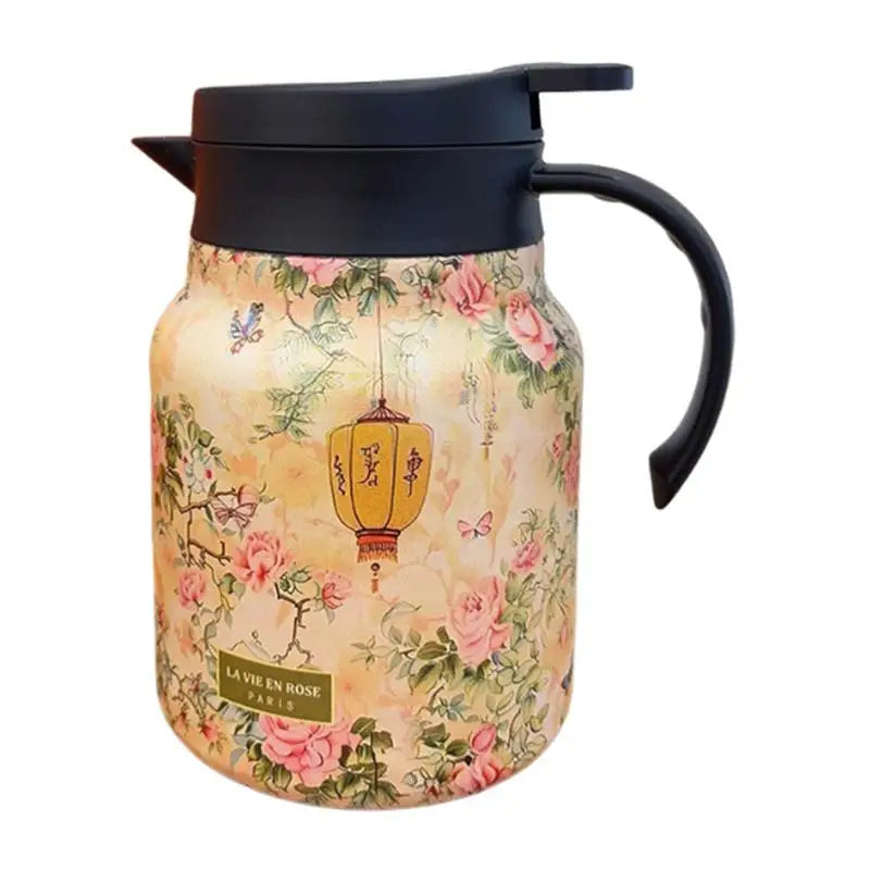 Vintage Floral Pattern Tea Thermos – Built-In Infuser
