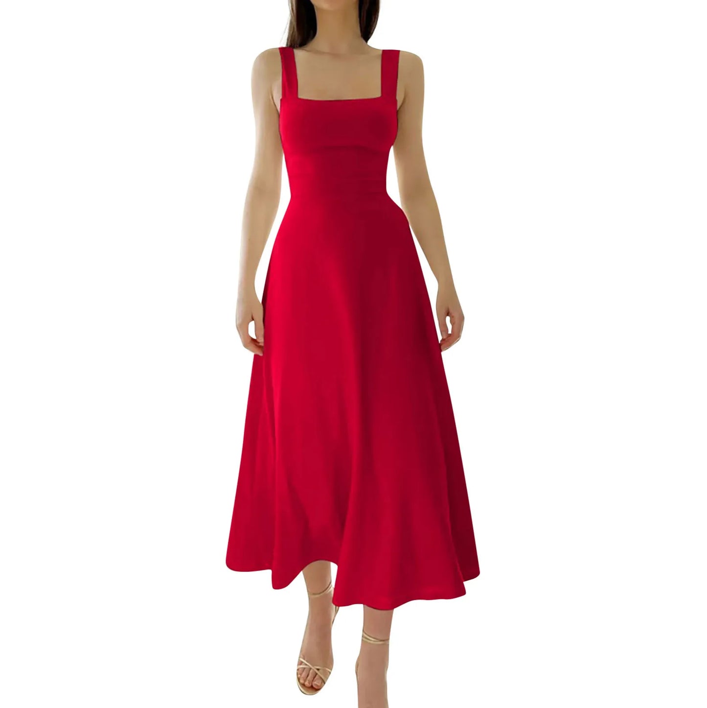 NEW WOMEN'S THICK STRAPS MIDI DRESS