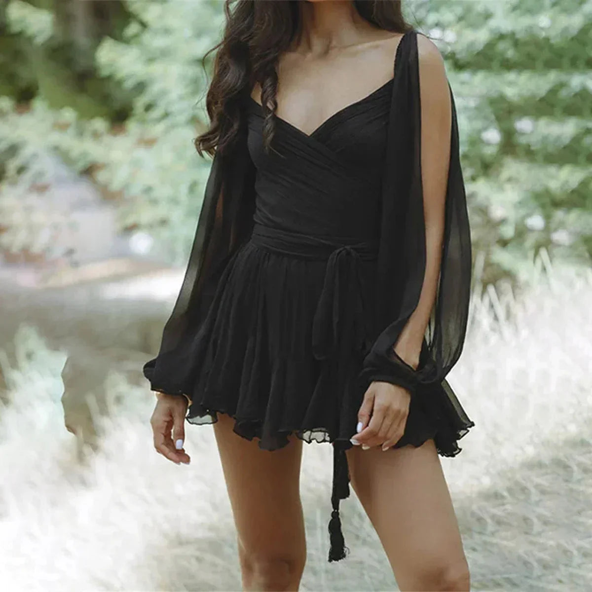V-neck off-the-shoulder Dress