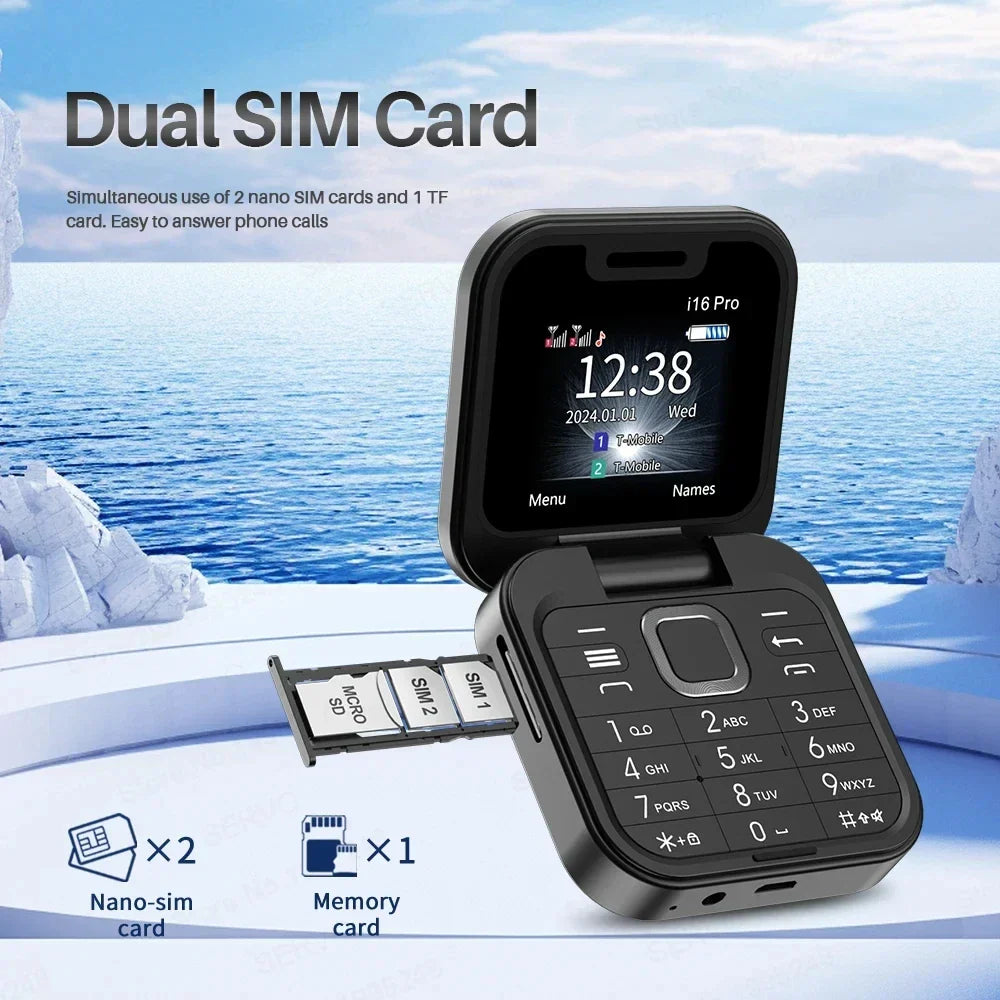 Mini Flip Mobile Phone 2 SIM Card Small Display Foldable Cell Phone 1