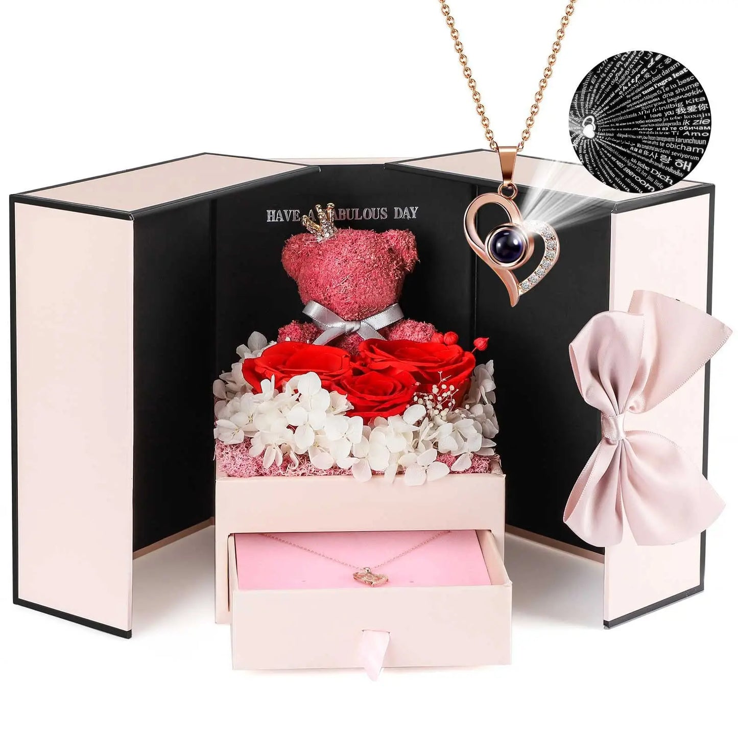 Double-door Preserved Flower Gift Box With Necklace