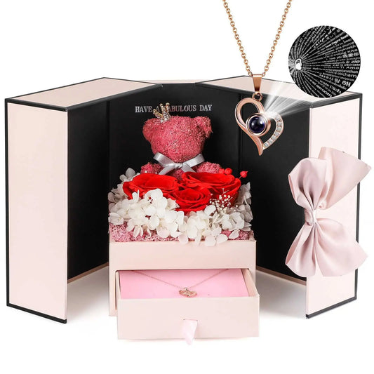 Double-door Preserved Flower Gift Box With Necklace