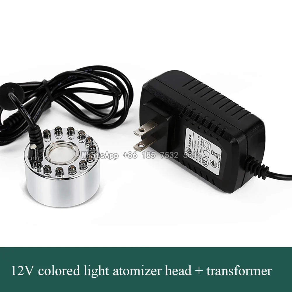 Mist Maker Water Fountain Pond Fogger Air Humidifier Atomizer Mini Fog Machine with 12 Color Changing LED Lights