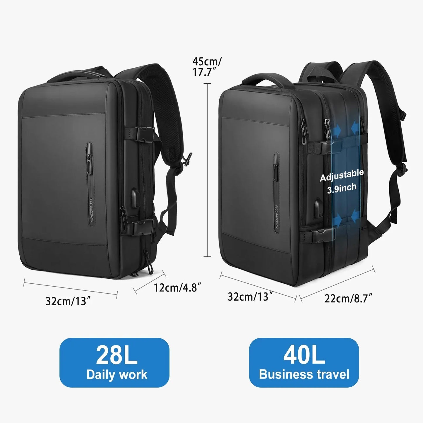 Grey Leather Waterproof Anti-Theft Business Backpack - Large Travel & Hiking Carry-On for Men