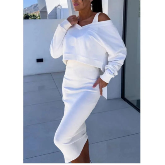 Vest Dress and V-Neck Sweatshirt Set