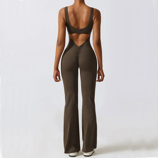 V-Back Flared Jumpsuit Black