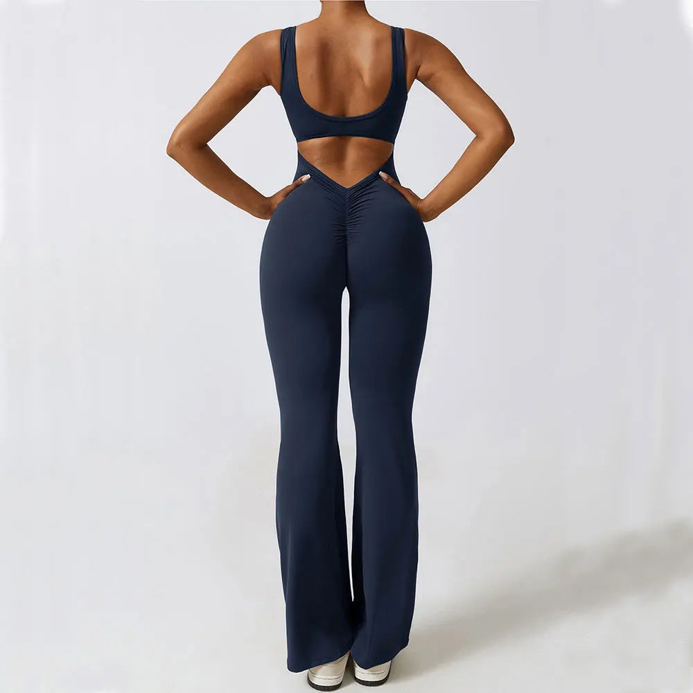 V-Back Flared Jumpsuit Black