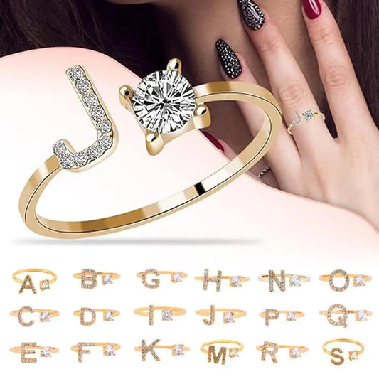 GOLD  - ADJUSTABLE RING "Initial Touch" + ROSE CASE