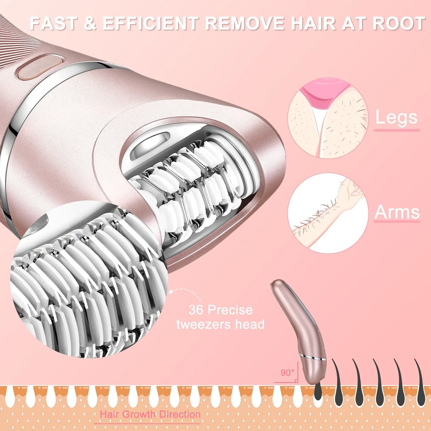 Electric Epilator Hair Removal for Women 3 in 1 Shaver for Legs Arms Underarms Bikini Public Rechargeable