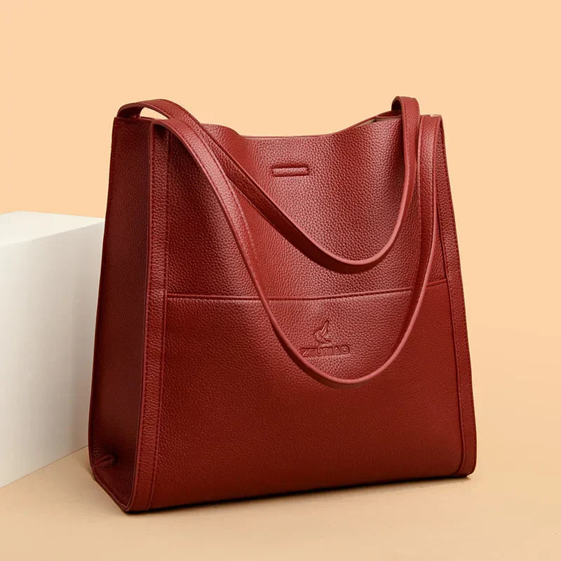 Solid color simple genuine leather shoulder bag